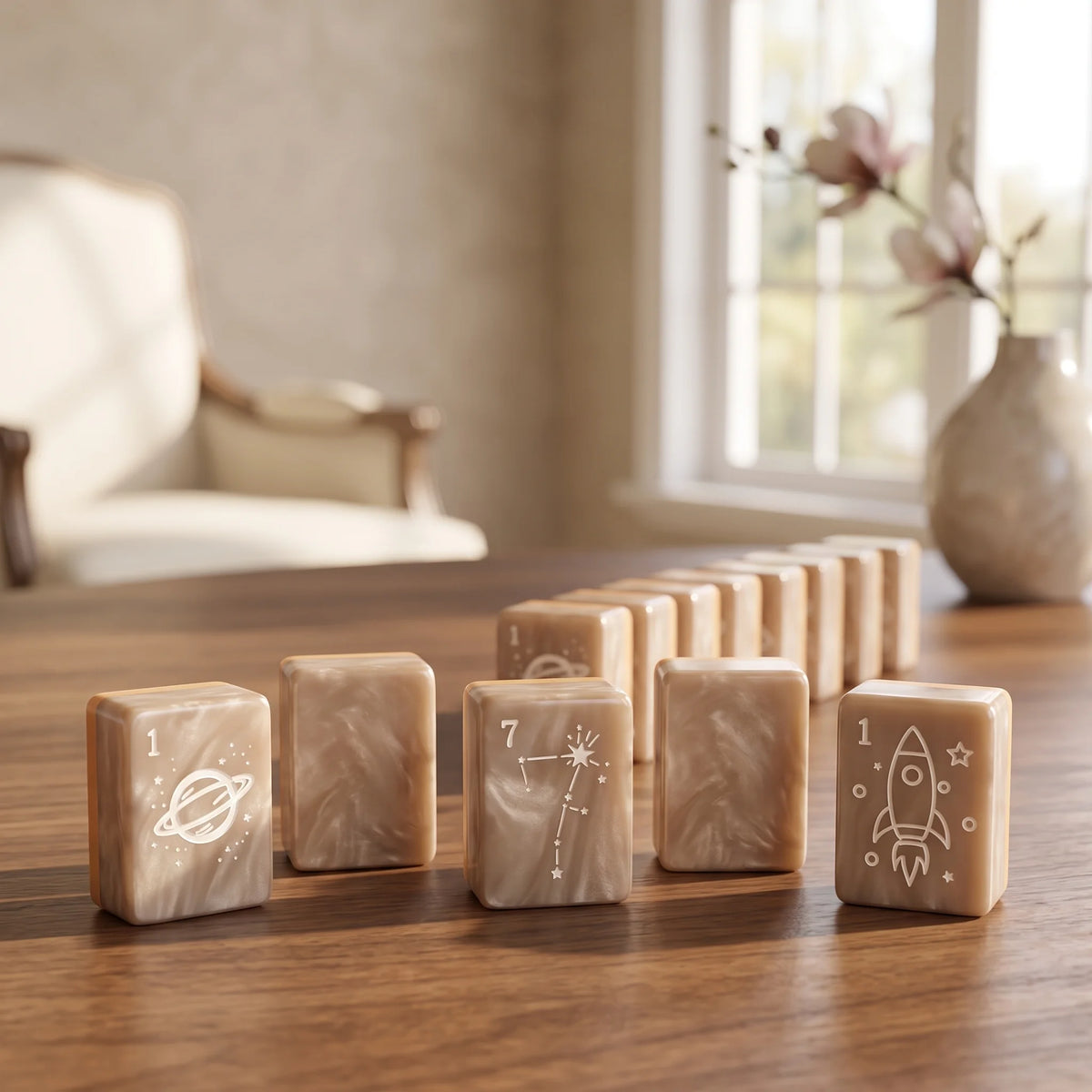 Champagne Celeste Mahjong Set