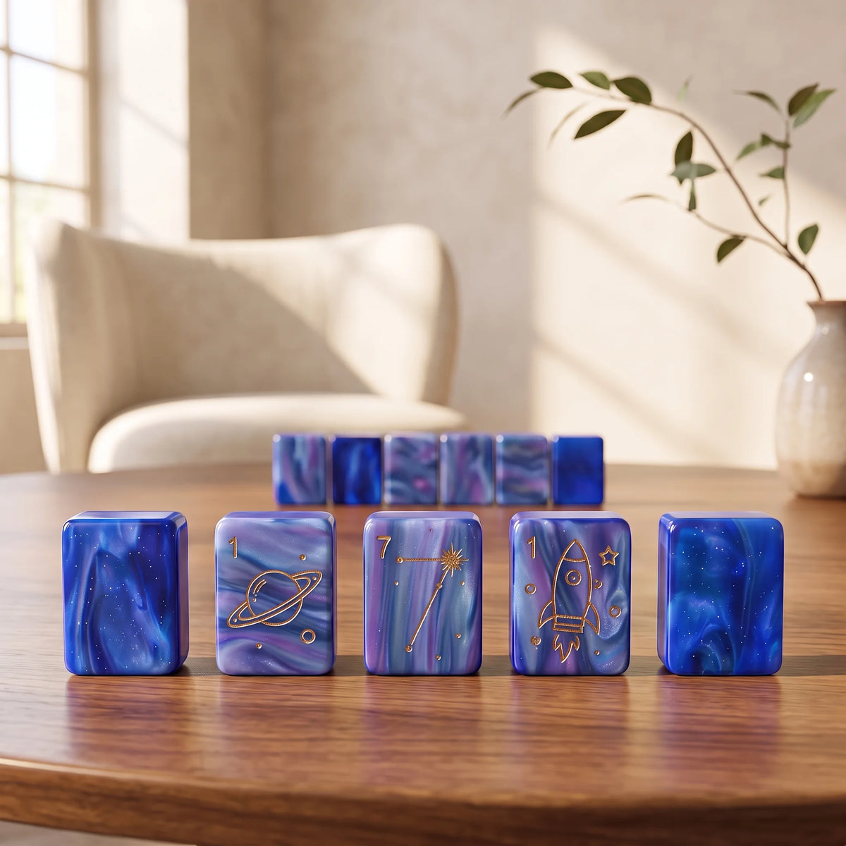 Sapphire Nebula Mahjong Set